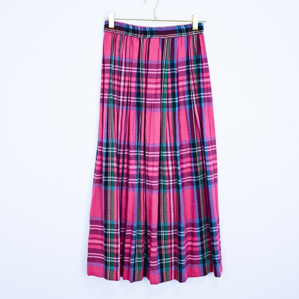 Pink Plaid Pleated Long Skirt Vintage Retro Kilt Tarten